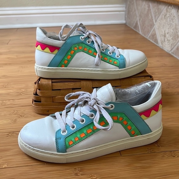 Sophia Webster Shoes - Sophia Webster Riko Leather Low-Top Sneaker, White/Spearmint 37.5